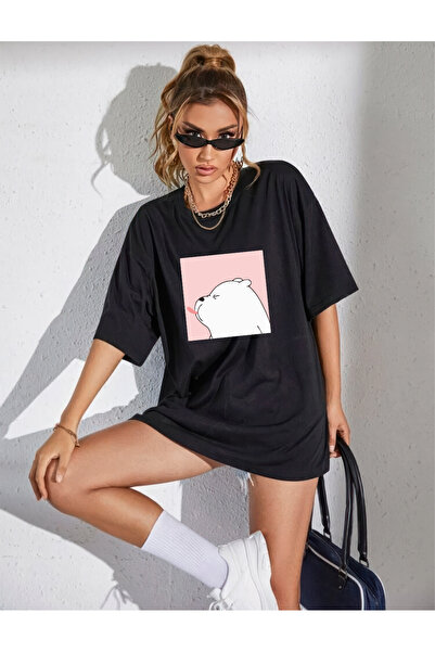 oneagılyazı Tricou oversize din bumbac pieptănat cu imprimeu Tongue Out Dog D...