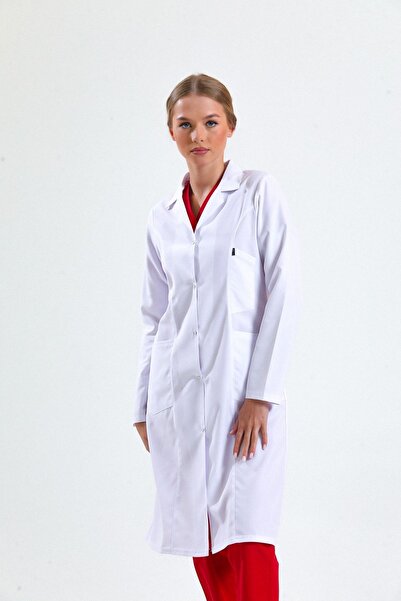 Ehil ارتفاع حجاب أبيض من قماش الألبكة (105 سم) مريلة بيضاء للطبيب/المدرس