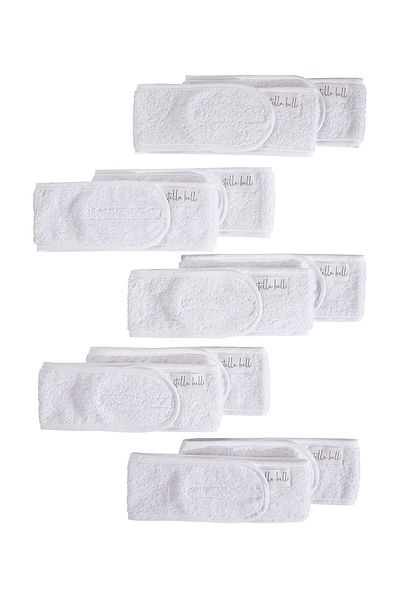 Stella Belli White 100% Cotton 10 Pieces Special for Business Towels, Hair and Makeup Headband Set