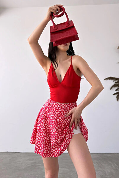 Veform Floral Patterned Women's Mini Skirt - Crinkle Fabric, Shorts, DFL4012