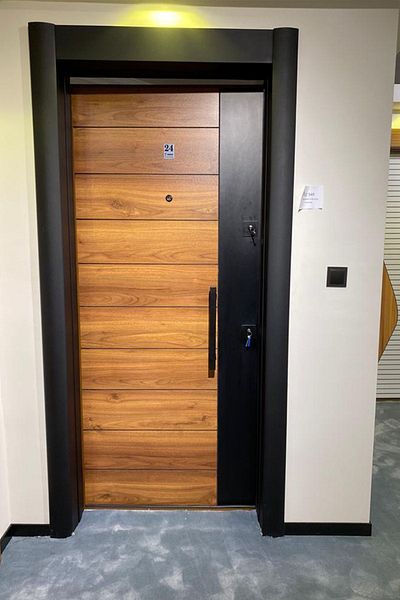 Tezdoor Steel Door Models Wooden Color Steel Door, Tabed System Steel Door, Left with Hidden Adjustment Case