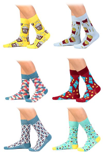 Ozzy Socks Ανδρικές κάλτσες χωρίς ραφή με πολύχρωμα σχέδια από βαμβάκι, Συσκευασία 6 τεμαχίων