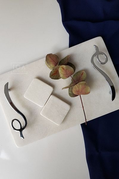 ioadesign Ορχιδέα - Πραγματικό Μάρμαρο Υπόσχεση / Δίσκος αρραβώνων + 2 Αφαιρούμενοι Δακτύλιοι - Ασημένια λαβή