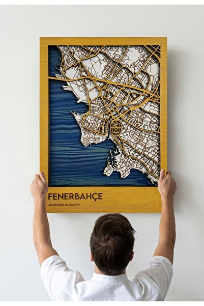 ioadesign Ahşap Tablo 3 Boyutlu Duvar Dekoru Wall Art - Sarı Lacivert Fenerba...