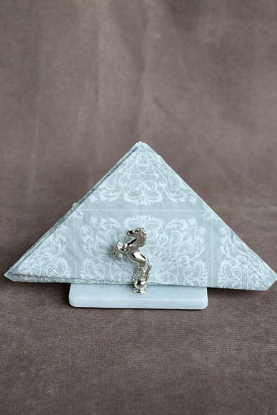 ioadesign Eda - Real Thin Marble Napkin Holder - Silver Metal Horse Figured