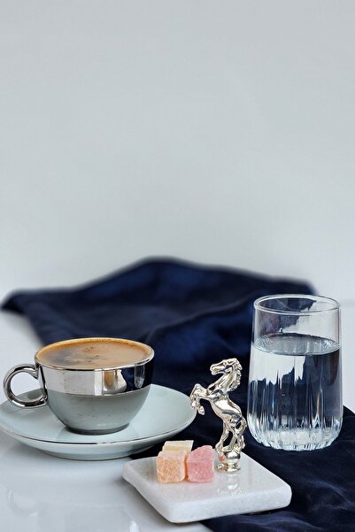 ioadesign Silver Groom Coffee Set: Cup + Water Cup + Marble Turkish Delight Bowl with Horse Figure