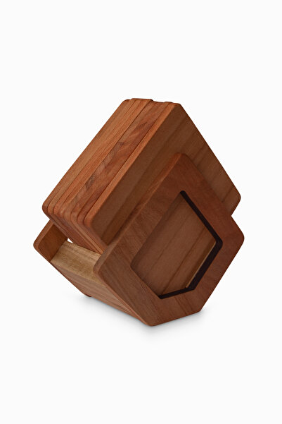 Woodsaka طقم قواعد أكواب مثلثة بلون الكرز مكون من 8 قطع