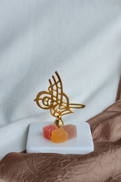 ioadesign Tuğra Figured Marble Turkish Delight Bowl - Gold Color