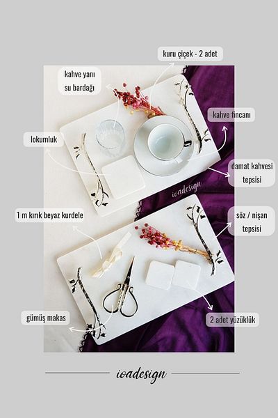 ioadesign Σετ Υπόσχεσης / Αρραβώνα Νο. 14 - Δίσκος αρραβώνων Αξεσουάρ για δίσκο καφέ γαμπρού - Ασημένια λαβή Acacia
