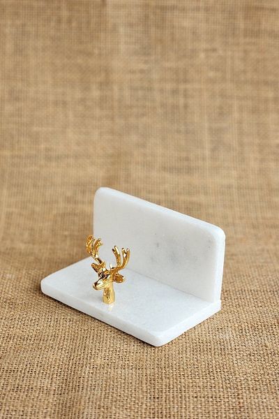 ioadesign Eda - Real Thin Marble Napkin Holder - Gold Metal Deer Figured