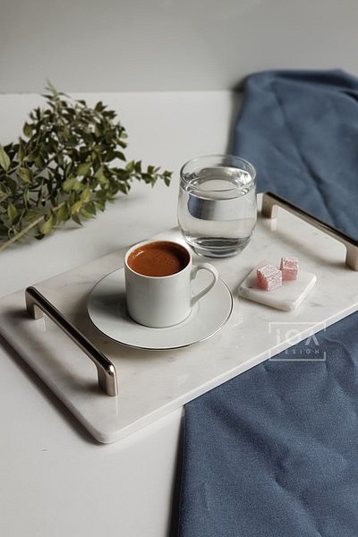 ioadesign Narcissus - Real Marble Promise/Δίσκος αρραβώνων (32X20 CM) 2 Αφαιρούμενοι Δακτύλιοι - Ασημένια λαβή