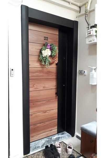 Tezdoor Steel Door Models Wooden Color Steel Door, Tabed System Steel Door, Left with Hidden Adjustment Case