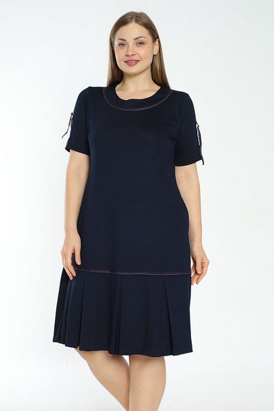 İntensive Φόρεμα Navy Blue Viscose Plus Size - Λεπτομέρεια ρίγας και τσέπες