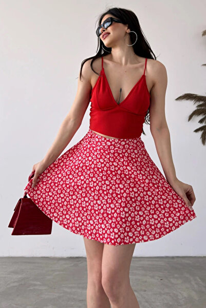 Veform Floral Patterned Women's Mini Skirt - Crinkle Fabric, Shorts, DFL4012