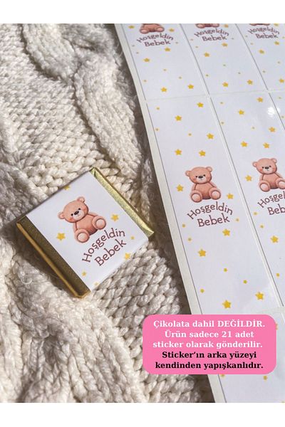 Hayal.kirtasiyesi Welcome Baby Chocolate Sticker 21 Pieces 3.5X10 cm Adhesive Sticker (Chocolate Free)