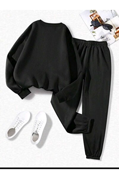 Deocept Oversize Women's Tracksuit Set - Crew Neck, Printed Bottom and Top Set, Boyfirend