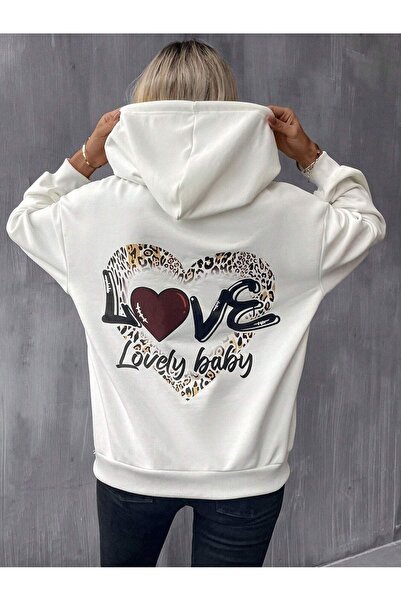 Deocept White Oversize Hooded Unisex Sweatshirt - Lovely Baby Printed