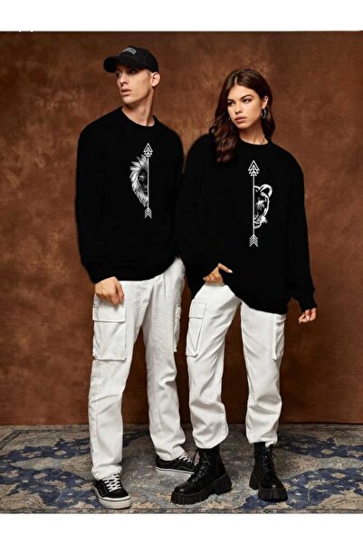 Deocept Φούτερ Crew Neck Oversize - Φούτερ 2 τεμαχίων Lion/Tiger printed