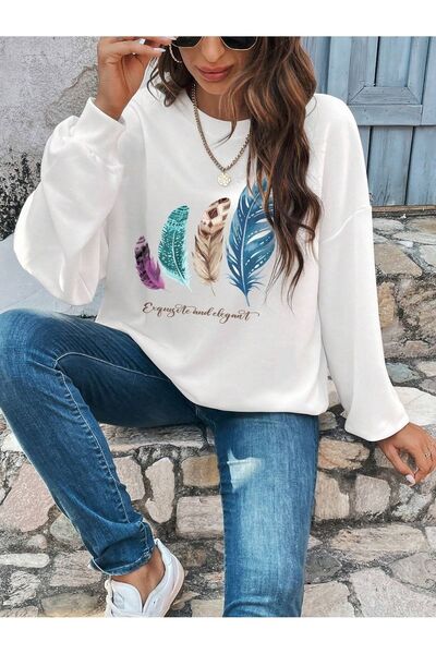 Deocept Hanorac alb oversize unisex - 4 pene cu imprimeu pe gât