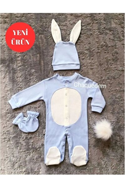 IncuBaby طقم بذلة قطنية 100% على شكل أرنب أزرق لحديثي الولادة