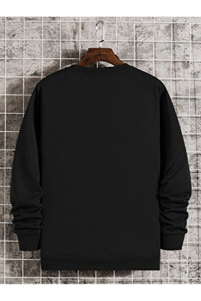 Deocept Unisex Μαύρο Oversize Φούτερ - Scorpion Printed, Crew Neck