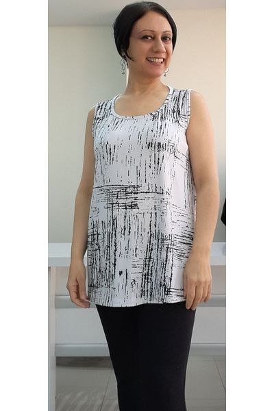 Mertcan Butik Tricou din vascoză din bumbac pieptănat cu bretele groase imprimate alb și negru