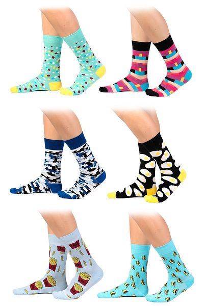 Ozzy Socks Ανδρικές κάλτσες χωρίς ραφή με πολύχρωμα σχέδια από βαμβάκι, Συσκευασία 6 τεμαχίων