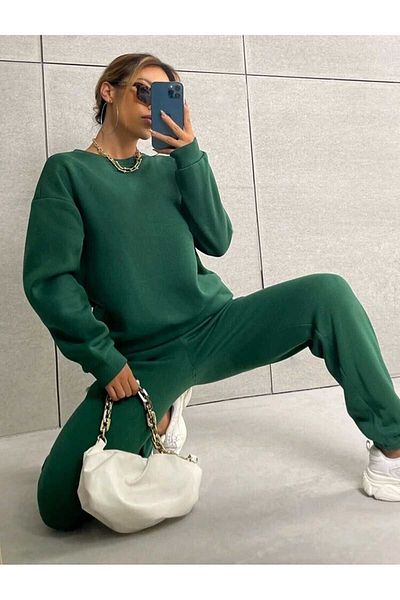 Deocept Women's Oversize Sweatshirt and Sweatpants Set - Crew Neck