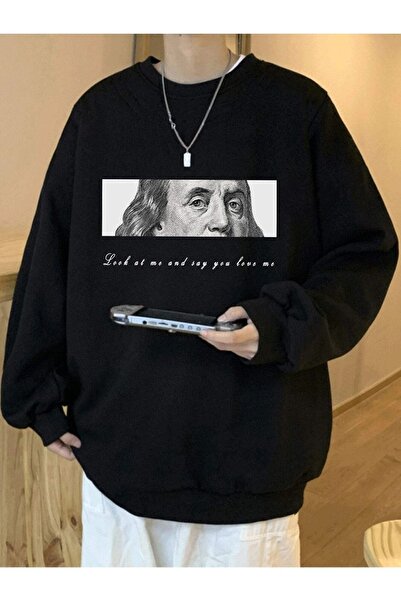 Deocept Джордж Вашингтон Печатно черно суитшърт с голям размер - Bike Neck