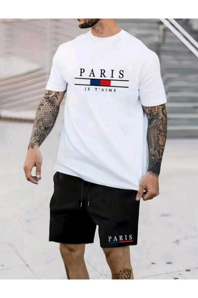 Deocept Чоловічий комплект з шортами та футболкою Oversize - з принтом Париж, вуличний стиль