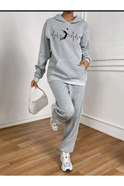 Deocept Voleybol Milli Takımı Filenin Sultanları Gri Alt Üst Kapşonlu Takım Oversize Eşofman Boyfirend