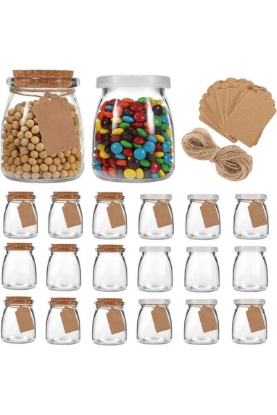 Yenigeldi 3 Pieces of Cork Lid and Leak Proof Plastic Lid Glass Jar Yogurt Spice Jam Honey Jar (225)