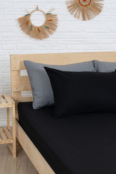 KetraHome طقم شرشف سرير مزدوج أسود قطن 160 × 200 سم كيس وسادة 50 × 70 سم