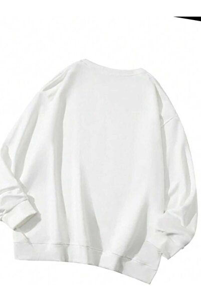 Deocept Λευκό φούτερ Unisex Oversize με λαιμόκοψη - Πρωτοχρονιάτικο θέμα