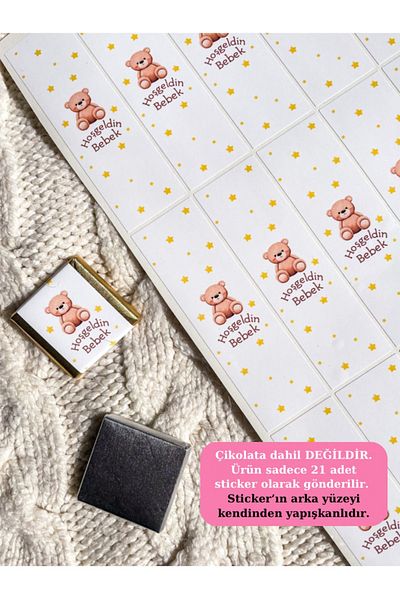 Hayal.kirtasiyesi Welcome Baby Chocolate Sticker 21 Pieces 3.5X10 cm Adhesive Sticker (Chocolate Free)