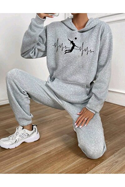 Deocept Voleybol Milli Takımı Filenin Sultanları Gri Alt Üst Kapşonlu Takım Oversize Eşofman Boyfirend