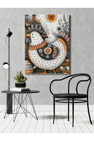 RUGSMODERN Kanvas Tablo Çok Renkli Soyut Tavuk ve Çiçek Desen