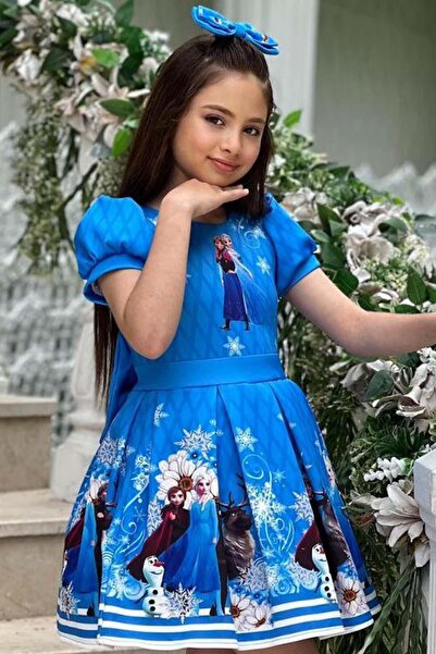 Riccotarz Elsa Printed Blue Girl's Dress - Snow Princess