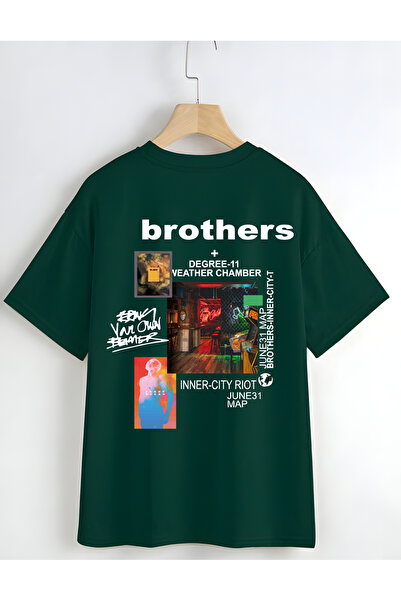 YUVEST Blackrock Unisex Oversize kroj Crna T-shirt - Brothers Štampano