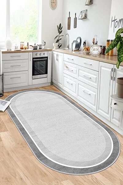 Lavita Home Makinede Yıkanabilir Kaymaz Taban Leke Tutmaz Gri Oval Mutfak Hal...