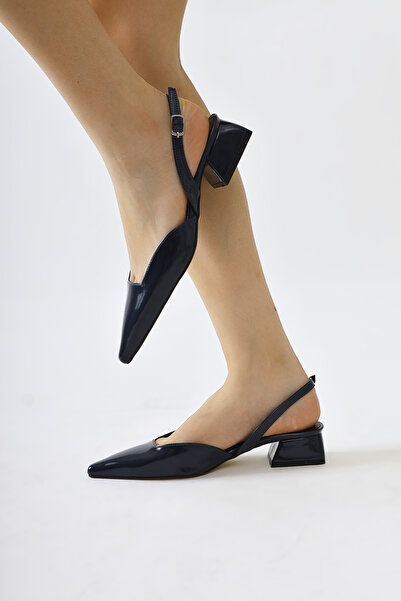 Limoya Bess Navy Blue Patent Leather Pointed Toe Low Heel Women's Shoes Opportunity Product