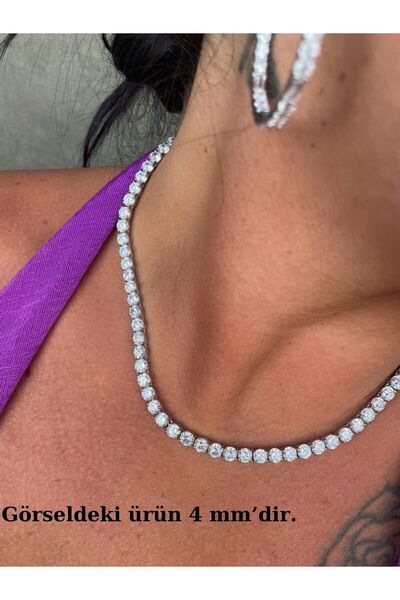 BORENO Zirkon Taşlı Dönmeyen Döküm Gümüş Renk Su Yolu Kolye