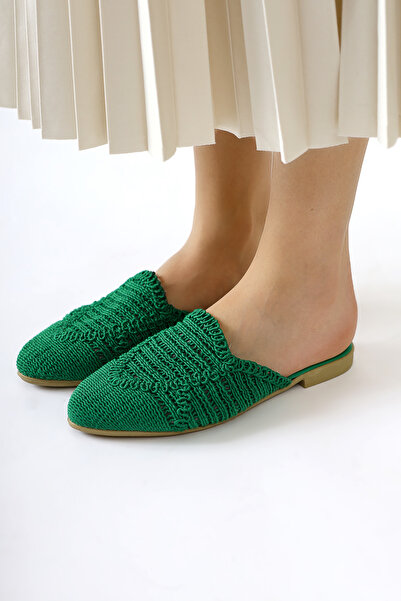 Limoya Mary Jane Green Knitted Women's Slippers Opportunity Product