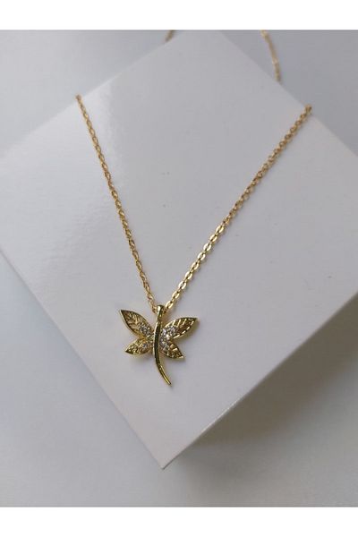 Lilamor New Year's Gift Women's Gold Zircon Stone Dragonfly Necklace