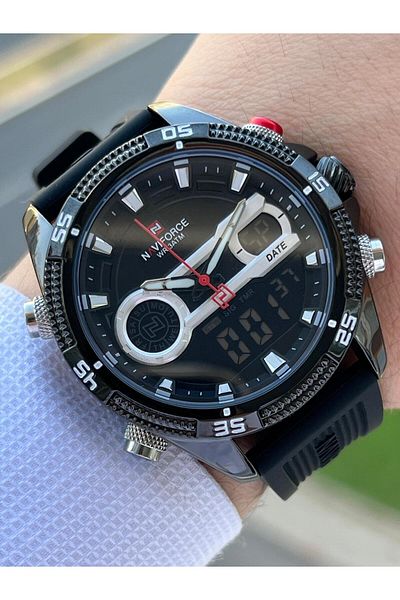 Naviforce Men's Wristwatch - Silicone Cord, Ion Plated, Digital and Analog Double Dial ENF.9216.SYH
