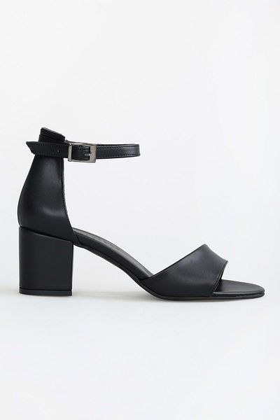 Shoeberry Aria Black Single Strap Thick Heeled Women's Shoes