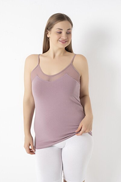 CONFEO Plus Size Lycra Mink Tank Top - Thin Strap and Tulle C4T0N0O108