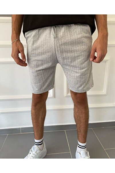 nacar çarşı Erkek Gri Düz Çizgili Şort