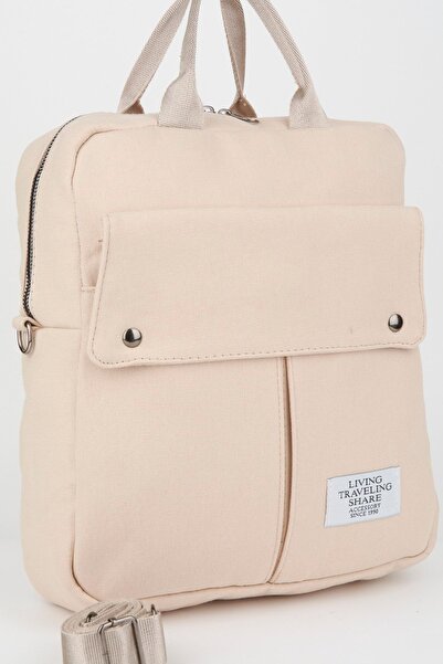 Vivaq Κρεμ χρώματος Unisex 5 θέσεων με φερμουάρ, χοντρό καμβά σακίδιο πλάτης και ιμάντα ώμου