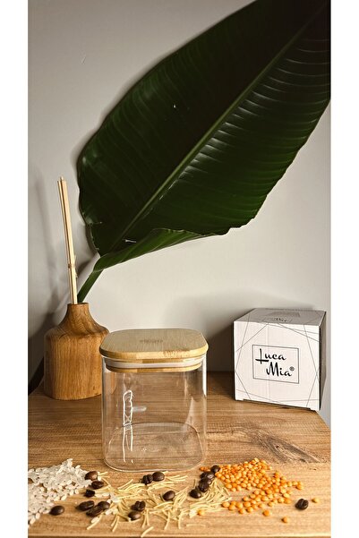 Luca Mia Bamboo Lid Square 800 ml Glass Jar 10x10x10